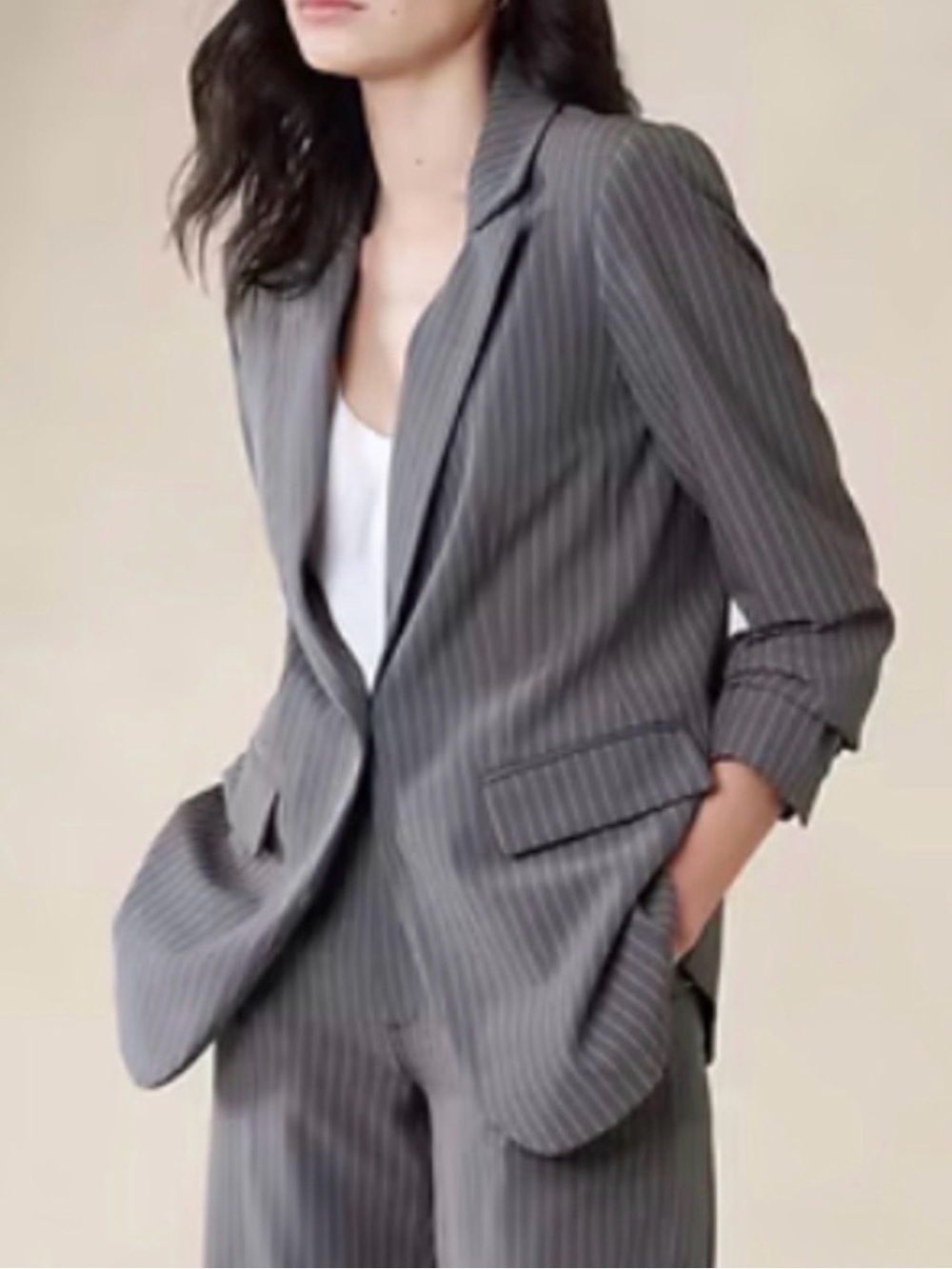Banana Republic Charcoal Pinstripe Blazer and Trouers Set. Pants 8, Jacket 6